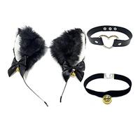 1 fascia per orecchie di gatto nero con 2 cinghie per il collo, accessori cosplay per gatti con campane, abiti di Halloween per ragazze, cosplay per feste.
