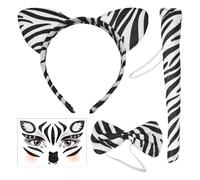 1 Fascia Zebra, 1 Papillon, 1 Coda E 1 Patch Facciale, Accessori In Costume Zebra, Oggetti Di Ruolo Di Gioco, Oggetti Di Scena.