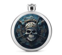 1 fiaschetta rotonda in acciaio inox a prova di perdite per whisky con scheletro pirata per regali di compleanno di Natale per uomini donne damigella d'onore forniture per feste di nozze, 141,7 g