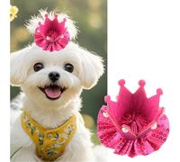 1 fiocco per capelli per cani, corona con paillettes, per cani, gatti, animali domestici, regalo di compleanno, orsacchiotto, yorkie, maltese, feste, 10 colori a scelta (rosa)