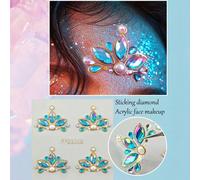 1 Foglio Adesivo Con Strass Per Il Viso 3D, Strass Acrilico Blu Con Gemme Per Il Viso E Adesivi Oro Per Il Trucco Del Corpo, Festival Musicale, Festa A Tema, Decorazione Degli Occhi Tagli UnicaGrafico