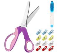 1 Forbici da Sarta Dentellate Seghettate, Professionali Forbici Tagliate a Zig Zag, Forbici a Zig-zag in Acciaio Inox con 1 Forbici a Forma di U, 12 Mollette per Tessuti per Tessuti