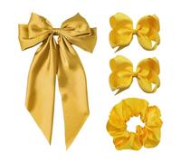 1 forcina lunga streamer, con 1 anello per capelli e 2 forcine con nastro, accessorio per capelli con fiocco, forcina francese in tinta unita, semplice e versatile (giallo)