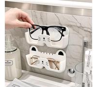 1 gancio per occhiali da parete a forma di gatto, espositore per occhiali, adatto per bagno/camera da letto/ingresso (bianco + nero)
