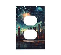 1 Gang Singolo Duplex Outlet Piastra di Interruttore Decorativo, Città Mare Notte Fuochi d'artificio Luce Interruttore Copertura per Camera da Letto Soggiorno Decor
