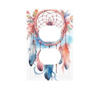 1 Gang Singolo Duplex Presa Piastra di Parete Decorativa, Acquerello Dreamcatcher Piume Etniche Decor Copertura Interruttore Della Luce per Camera Da Letto Soggiorno Decor