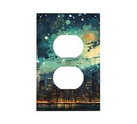 1 Gang Singolo Duplex Presa Piastra di Parete Decorativa, Città Mare Notte Pittura Luce Interruttore Copertura per Camera Da Letto Soggiorno Decor