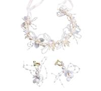 1 ghirlanda di fiori, 1 paio di orecchini, corona di fiori bianca, per ragazze, per matrimonio, per capelli da sposa, per ragazza