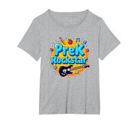 1 ° Giorno di Scuola Materna PreK Rockstar Fun School Start Maglietta, Donna Plus-Size, Grigio Melange, 1X