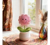 1 girasole artificiale all'uncinetto, con un sorriso vivace, perfetto per la scrivania dell'ufficio e la decorazione del cruscotto dell'auto, ideale come regalo per la festa della mamma, compleanno