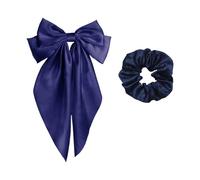 1 Grande Arco Tornante E 1 Anello Dei Capelli, Arco Lungo, Accessori Per Capelli Francese, Raso Di Seta Tornante (Blu Navy).