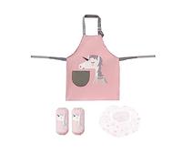 1 grembiule da cavallo rosa con 1 paio di maniche rosa e 1 berretto a goccia d'acqua, set di grembiuli per bambini, grembiule impermeabile regolabile, camice da pranzo, adatto per bricolage
