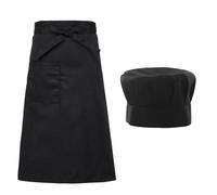 1 grembiule nero, 1 cappello catering, grembiule da cucina, grembiule da cucina con tasche, grembiule semi-lungo, adatto per casa e ristorante