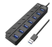 1 hub USB 3.0 a 7 porte con interruttori di alimentazione individuali e indicatori LED, adattatore splitter multi porta USB ad alta velocità per PC, laptop, unità flash, tastiera, mouse, HDD mobile