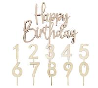 1 inserto Happy Birthday, con 10 numerici decorativi per torte e feste di compleanno, inserti riutilizzabili in legno