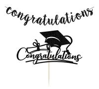 1 inserto per torta di laurea, 1 pezzo di banner di laurea, decorazione a tema di laurea, congratulazioni di laurea "Congratulazioni", adatto per la festa di laurea