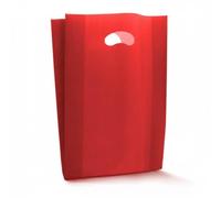 1 KG di Buste Borsa con Manico a Fagiolo PE-LD alto spessore di 60 My VARI COLORI E MISURE shopper con soffietto sacchetti resistenti (Rosso, 25+5+5x45 cm)