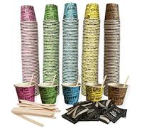 1 kit accessori bio per caffè 150 bicchieri colorarti,150 bustine di zucchero, 150 palette biodegradabile