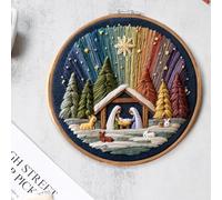 1 kit per principianti e adulti, kit da ricamo con scena del presepe, kit per punto croce natalizio, kit da ricamo fai da te per adulti con motivo, fili di cotone, aghi, istruzioni, cerchio da 15 cm