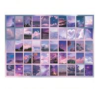 1 libro/50 pezzi Adesivi fotografici del paesaggio del cielo e delle nuvole viola, per scrapbooking, decorazione artistica, decorazioni per laptop e telefono, borraccia estetica, forniture creative pe