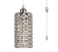 1 Light Crystal Pendant Lighting With Brushed Nickel Finish Modern Ceiling Light Fixture with Polyhedral Crystal Shade Creative Indoor Dedcor Hanging Lamp For Foyer Dining Room (American Plug)