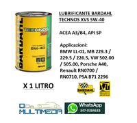 1 LITRO OLIO AUTO BARDAHL TECHNOS XVS 5W-40 ACEA A3/B4 API SP BMW LL-01 MB 229.5