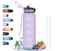 Borraccia, Borraccia 1 Litro, Facile da Trasportare, Borraccia Palestra Senza Perdite, Bottiglia con Cannuccia per Adulti, Borraccia con Orari per Bere, per Sport, Ciclismo, Trekking, Yoga, Viola