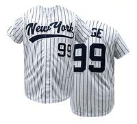 1. Maglia da baseball a righe bianche numero 99 da uomo, con ricamo della lettera New York, scollo a V ampio, maniche corte, abbigliamento sportivo, adatto per uso casual quotidiano, streetwear, baseb