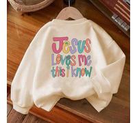 1 Maglia girocollo a maniche lunghe per ragazze con stampa "Gesù mi ama, questo lo so", comoda e alla moda, casual e versatile, un nuovo capo per ragazze giovani/pre-adolescenti/adolescenti nella seri