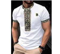 1 Maglietta casual da uomo, 100% poliestere a girocollo, colore unito con motivo geometrico, in tessuto a maglia adatto per tutte le stagioni, stile classico, tartan, bianco L,M,S,XL,XXLGeometricoPoli