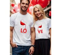 1 maglietta da coppia con design LOVE-Match, completo da coppia in cotone al 100%, comoda e traspirante, maglietta a maniche corte, regalo per le feste, adatta a tutte le stagioni, maglietta L,M,S,XL,