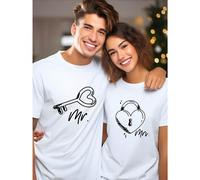1 maglietta da coppia con lucchetto dell'amore, completo da coppia in 100% cotone, comoda e traspirante, maglietta a maniche corte, regalo di Natale, per tutte le stagioni, maglietta L,M,S,XL,XXL,XXXL
