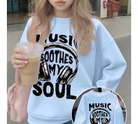 1 Maglione girocollo a maniche lunghe da ragazza con stampa del testo "LA MUSICA CALMA LA MIA ANIMA", che offre un capo superiore nuovo e comodo, alla moda e casual per la stagione autunnale/invernale