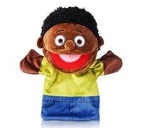 1 marionetta da mano per la famiglia da 30,5 cm, nonni, mamma e papà, fratello e sorella, burattini giocattolo di ruolo per bambini, narrazione immaginativa, gioco per insegnare all'asilo (Black Bro)