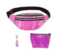 1 marsupio olografico rosa, 1 portafoglio zero, 1 portachiavi, borsa multifunzionale crossbody, borsa sportiva in pelle alla moda, adatta per viaggi, sport all'aria aperta, ecc, Colore: rosa., taglia