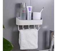 1 mensola da bagno autoadesiva, portaoggetti rettangolare, organizer per doccia, montaggio a parete, per doccia, cucina, senza fori, con gancio per appendere (beige)