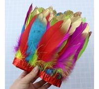 1 metro di piume d'oca dorate tinte per decorazioni fai da te, artigianato, feste, abiti da sposa, carnevale, nastri, vestiti, decorazioni, accessori, 15-20 cm - Miscela di colori - 2 metri