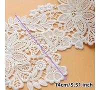 1 metro di pizzo floreale bianco, largo 14 cm, nastro con ricamo traforato e bordo ondulato, per abito da sposa, velo e decorazioni fai-da-te per cucito e artigianato Poliestere
