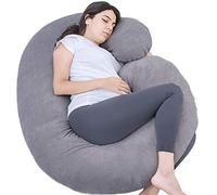 1 MIDDLE ONE Cuscino per gravidanza, a forma di C, per il supporto maternità, per donne incinte, con rivestimento in velluto (grigio scuro)