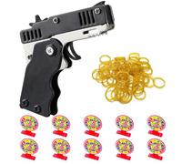 1 mini pistola per cintura in metallo con 60 elastici, 10 bersagli di tiro in plastica, pistola portatile in gomma, giocattolo proiettile con portachiavi (nero)