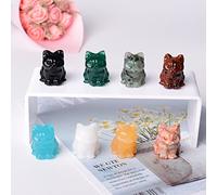 1 mini statuetta a forma di gatto in pietra naturale lucidata, piccola decorazione per la casa, diaspro kiwi, 3 cm