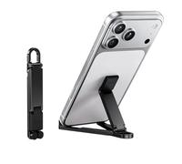 1 mini supporto pieghevole per telefono, con gancio a molla portatile, compatibile con tutti gli smartphone fino a 8 pollici, da viaggio, nero