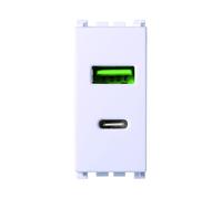 1 MODULO DOPPIA PRESA USB 2.0 TIPO A E 3.1 TIPO C, BIANCO, COMPATIBILE CON VIMAR ARKE', 2 PRESE USB A 5VDC 2,1A, MODULI E FRUTTI 100% COMPATIBILI, MATERIALI DI ALTA QUALITA'