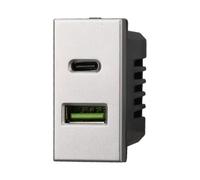 1 MODULO DOPPIA PRESA USB 2.0 TIPO A E 3.1 TIPO C, GRIGIO, COMPATIBILE CON BTICINO AXOLUTE, 2 PRESE USB A 5VDC 2,1A, MODULI E FRUTTI 100% COMPATIBILI, MATERIALI DI ALTA QUALITA'