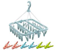 1 molletta pieghevole da appendere per calze (incluse 32 mollette), con 6 aghi per asciugacapelli da spiaggia, spilli quadrati, mollette in plastica antivento