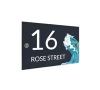 1 Numero Civico Moderno, Design Con Onde Blu, Del Mare, Placca Indirizzo, Regalo Di Inaugurazione Della Casa(Style 2,280cm x 140cm)