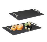 [1 o 2 Pz] Vassoio Rettangolare in Ardesia 40x20 cm con Manici e 4 Piedini - 988