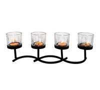 [1 o 2Pz] Portacandele in Metallo a 4 Bicchieri in Vetro, 36x7,5x12 cm - 5172