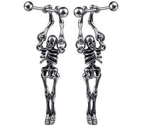1 Orecchini a buco Uomo'S Donna'S Teschio alla moda Scheletro Teschio Festa Regalo Compleanno Personalità Halloween ArgentoTrattamento seducente