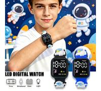 1 Orologio da polso per ragazzi - Un orologio quadrato per bambini con elemento spaziale astronauta e pianeta, con cinturino digitale LED. Conveniente per la stagione di ritorno a scuola. Adatto per s